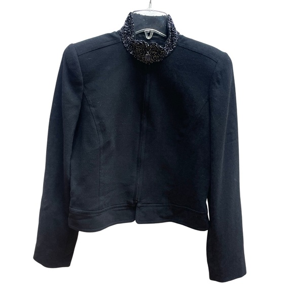 Linda Allard Ellen Tracy Jackets & Blazers - NWT Linda Allard Ellen Tracy Black Beaded Collar Zip Jacket Sz 4